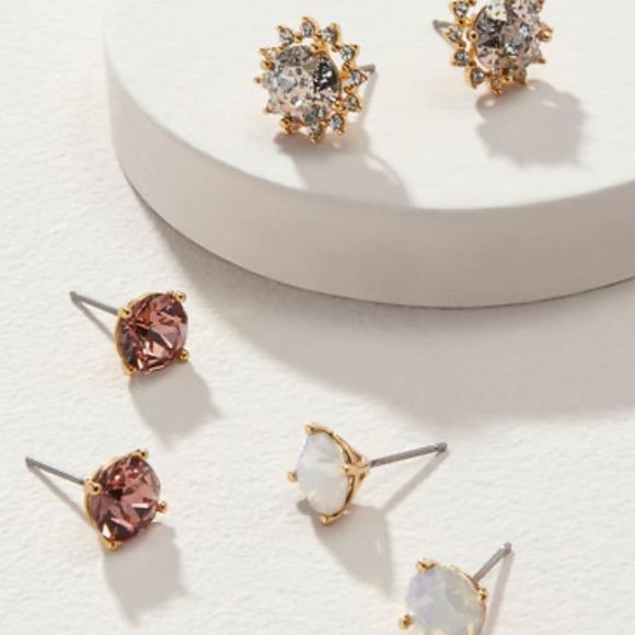 Stella & Dot Halo Sparkle Stud Earrings Set ~ 3 Pairs + Halo Jacket Versatile - Picture 4 of 8